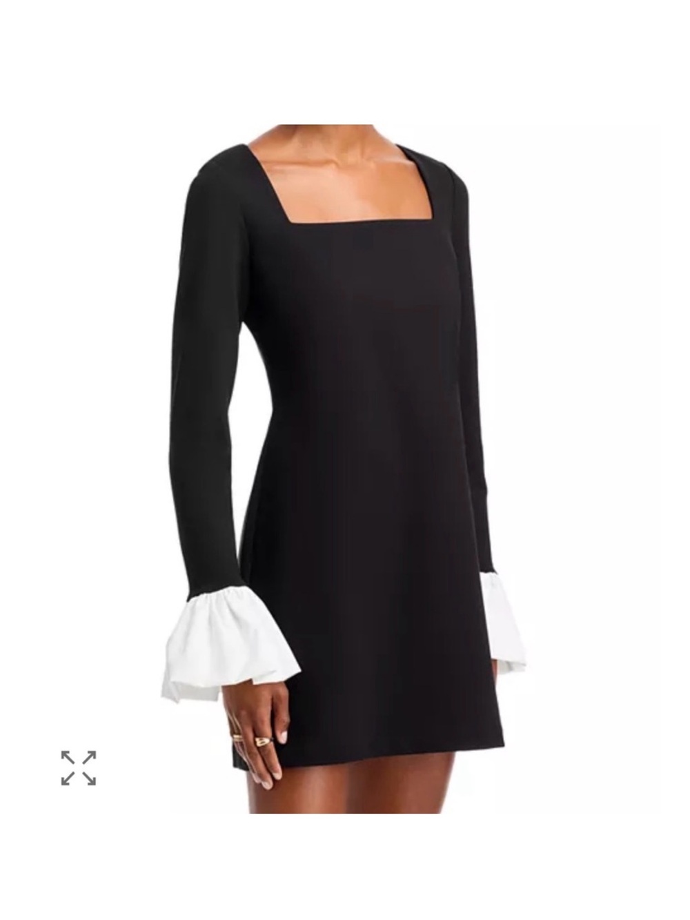 Charles Henry Black Long-Sleeve Mini Dress with White Ruffle Cuffs - worn once